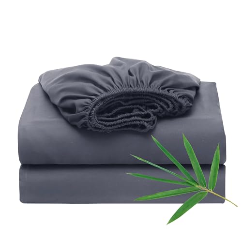 2 Pack Bamboo Viscose Cooling Fitted Sheet Twin XL Size Only, 400 Thread Count, 16" Deep Pocket Cooling Bottom Sheets for Hot Sleeper, Silky Soft Breathable (Twin XL, Dark Grey Zaizaihome