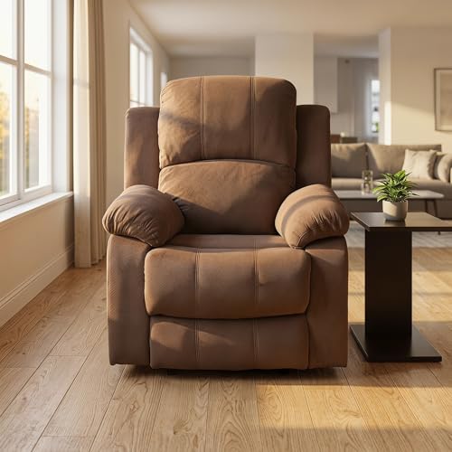 Trygoal Manual Recliner Chair, Nursery Rocking Chair, Velvet Recliner Chair for Adults, Lazy Boy, Gaming Recliner wih Overstuffed Arms, Suitable for Home Theater, Living Room, Bedroom, Brown