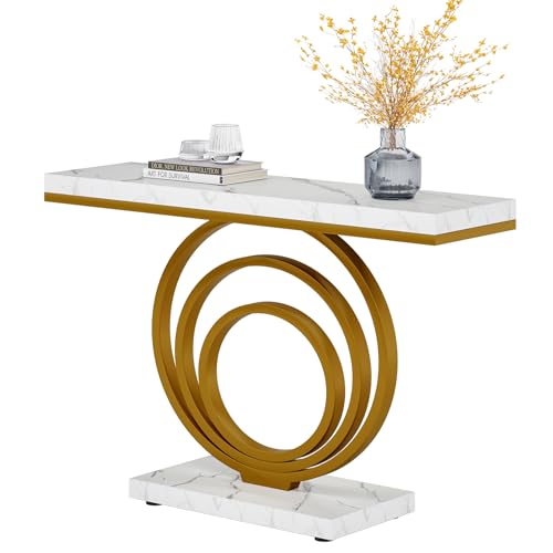 Tribesigns 41-Inch Gold Entryway Table, Modern Console Table Narrow Long, Contemporary Accent Table for Living Room, Hallway, Entrance, Faux Marble Veener Top Tribesigns