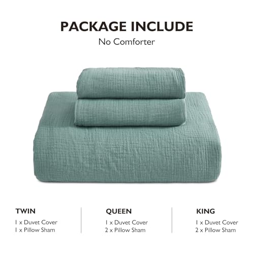 EMME Muslin Cotton Duvet Cover Set Teal Twin Size Linen Like Soft Breathable Lightweight Summer Comforter Cover Set with Zipper Closure (Teal, Twin, 68"x90") EMME