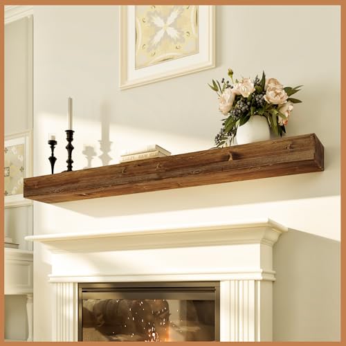 Avana Rustic Fireplace Mantel Shelf 60 Inches - Handcrafted Wood Mantles For Over Fireplace - Wall Mounted Farmhouse Fireplace Mantel Shelf - Floating Fireplace Mantels 60 X 8 X 3 - Rustic Traditional Avana
