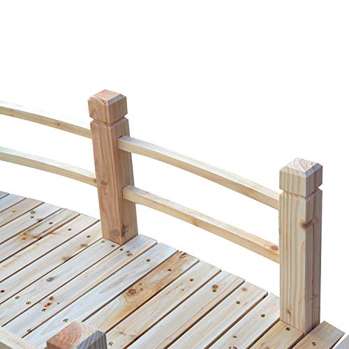 Outsunny Fir Wood Garden Bridge Arc Walkway with Side Railings for Backyards, Gardens, and Streams, Natural Wood, 60" x 26.5" x 19" Outsunny