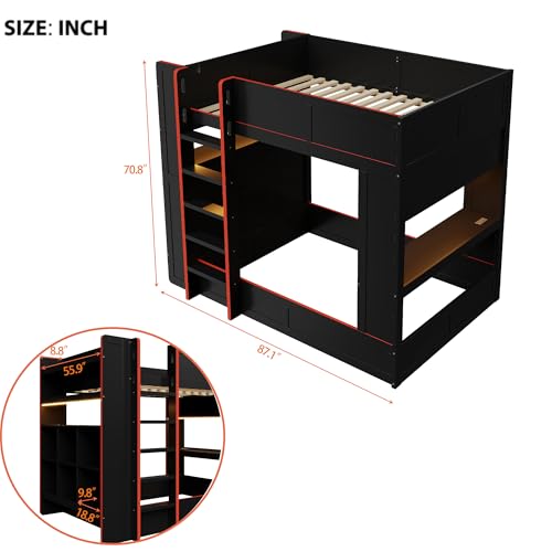Harper & Bright Designs Full Size Gaming Bunk Bed with Built-in Desk & Shelves for Teens, Space-Saving Bedroom Furniture with Storage Cabinet, Black Harper & Bright Designs