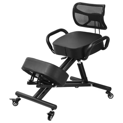 Ergonomic Kneeling Chair with Back Support, Height Adjustable Stool for Home and Office, PU Kneeling Chair for Desk to Relieve Back Discomfort, Thick Moulded Foam Cushions Brake Casters Generic
