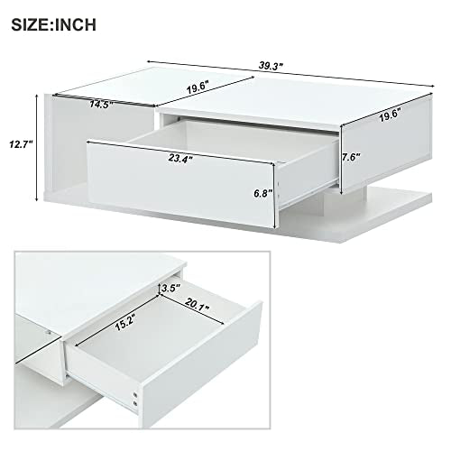 Merax Coffee Table, 2-Tier Rectangular Coffee Table with Tempered Glass, Modern Cocktail Table with High-Gloss UV Surface, Minimalist Design Center Table for Living Room, White Merax