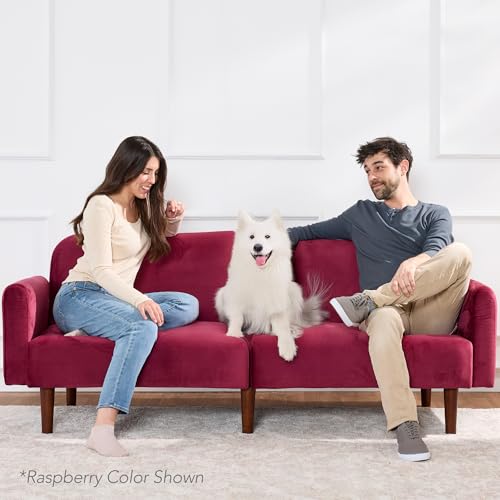 Best Choice Products 77" Mid Century Modern Velvet Loveseat Sofa, Couch, Convertible Sofa Sleeper Bed w/Real Wood, Removable Armrest - Raspberry Best Choice Products