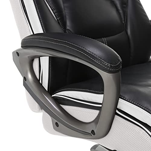 Serta® Lautner Executive Home Office Desk Chair, Ergonomic High-Back with Adjustable Lumbar and Body Pillows, SmartLayers™ and ComfortCoils® Technology, Mesh and Bonded Leather, Black and White Serta