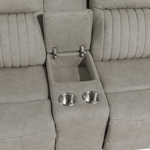 Lexicon Manual Double Reclining Loveseat, Polished Microfiber Manual Wall Hugger Loveseat Recliner for Living Room, Center Storage Console/Cup Holders, Easy Assembly, Dove Lexicon