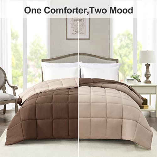 Homelike Moment Comforters Queen Size - Brown Duvet Insert Down Alternative Bed Queen Comforter, Lightweight Bedding Comforters Full Size Quilted Soft All Season Reversible Chocolate Brown/Beige Homelike Moment