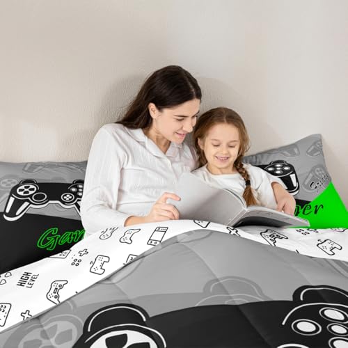 Feelyou Gamer Comforter Set Gaming Bedding Set for Teens Boys Video Game Decor Comforter Game Controller Quilted Duvet Set 1 Comforter with 2 Pillowcases Full Green Feelyou