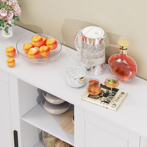 Iwell Storage Cabinet with 2 Doors and 4 Storage Shelves, Credenza Buffet Cabinet, Bathroom Cabinet for Living Room, Entryway, Home Office, White Iwell