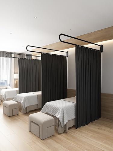 XIMSPHY Privacy Partition Curtains with U-Shaped Rod, Metal Support Single Wall Mounted Curtains, 6.56ft Black Flat Hooks Medical Curtain for Fitting Room Beauty Salon Bedroom XIMSPHY