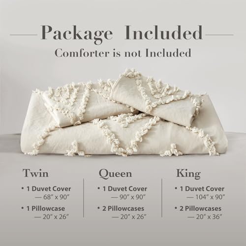Oli Anderson Tufted Duvet Cover Queen Size, Soft and Lightweight Duvet Covers Set for All Seasons, 3 Pieces Boho Embroidery Shabby Chic Bedding Set (Beige, Queen, 90" x 90") Oli Anderson