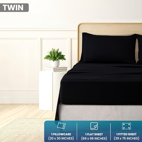 Utopia Bedding Twin Size 3 Piece Sheet Set - Brushed Microfiber - Soft Bed Sheets for Twin Size Bed Set - Includes 1 Fitted, 1 Flat, & 1 Pillow Case - Deep Pocket (Black) Utopia Bedding