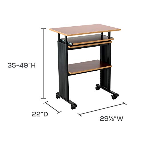 Safco 1929CY MUV Mobile Stand-Up Height-Adjustable Desk,Keyboard Storage, Steel Frame Construction, Durable Melamine Laminate Work Surface, 4 Wheels, Narrow Design Safco