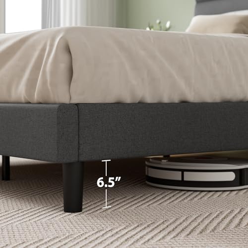 Zinus King Piper Upholstered Platform Bed with Horizontal Paneled Headboard, Wooden Slat Support, No Box Spring Needed, Easy Assembly, Eco Friendly Packaging, Dark Grey Zinus