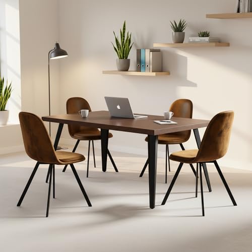 Homy Casa 5-Piece Conference Table Set with Swivel Office Chairs, Mid-Century Modern Meeting Table & Upholstered Seats, Collaborative Workstation for Office, Studio, or Small Team Spaces, Brown Homy Casa