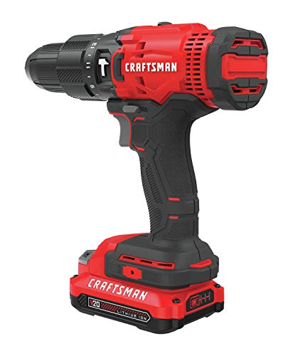 CRAFTSMAN V20 Cordless Hammer Drill Kit, 1/2 inch, 2 Batteries and Charger Included (CMCD711C2) CRAFTSMAN