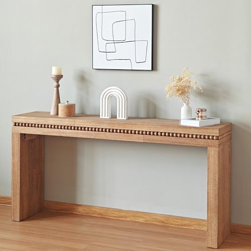 FGXJY Console Table for Living Room, Long Sofa Table Behind Couch with Real Wood Beads Decoration, Retro Entryway Table for Hallway Foyer (64 Inch, Antique Natural) FGXJY