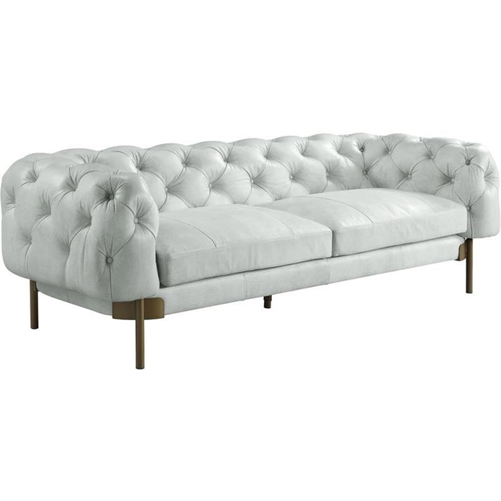 Acme Ragle Sofa in Vintage White Top Grain Leather Acme