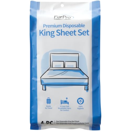 ForPro Premium Disposable Sheet Set, 4-PC King Size Bedding for Travel, Includes Bed Sheet, Duvet Cover and Two Pillowcases, White ForPro Professional Collection