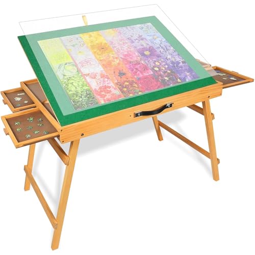 ALL4JIG Jigsaw Puzzle Table with Legs for 1500 Pieces, Firmer Adjustable Jigsaw Puzzle Board with 4 Drawers & Cover Birthday Gift for mom,25"x34"Portable Wooden Puzzle Table with Tilting for Adult ALL4JIG