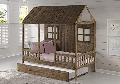 Donco Kids Twin Front Porch Low Loft w/Twin Trundle Bed, Rustic Driftwood Donco Kids