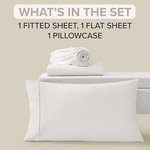 UGG Hedi Twin XL Sheet Set 3-Piece Luxury Cooling Sheets Deep Pockets Premium Bedding with 1 Pillow Sham Hypoallergenic Machine Washable Soft Lightweight Bed Set for Dorm or Kids Bed, Twin XL, White UGG