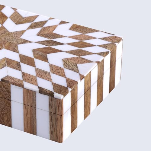 Handicrafts Home Handmade Decorative Storage Box with Lid, Wood & Resin Inlay Geometric Star Design, Coffee Table Storage Box, Remote Control Holder, Keepsake, Wooden Organizer for Home Decor- 8x5x2 Handicrafts Home