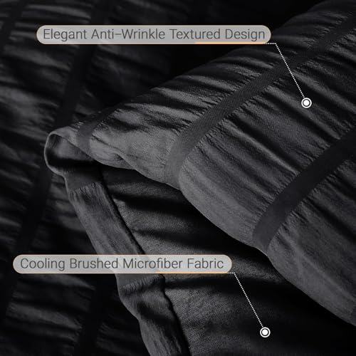 MUXHOMO 7 Pieces Full Comforter Set, Seersucker Bed in a Bag Full Size, All Season Luxury Bedding Set with Comforter, Flat Sheet, Fitted Sheet, Pillowcases & Shams, Black MUXHOMO