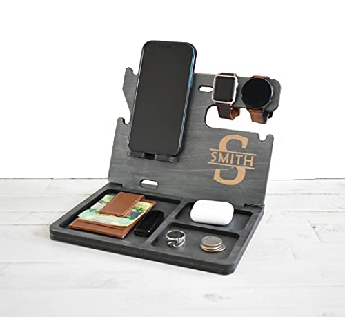 Wooden Docking Station, Personalized desk organizer, Nightstand Docking Station, Unique holiday gift, Wood docking station, Birthday Gift, Gift for Men, Anniversary Gift, Fathers Day Gift Purple Hammer