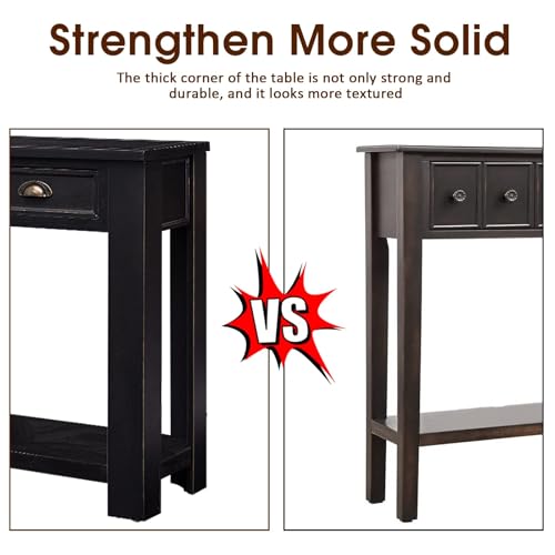 kinbor Long Sofa Table - Black 60 Inch Console Tables for Living Room, Hallway Table with 4 Drawers, Modern Wood Entryway Table with Storge Shelf kinbor