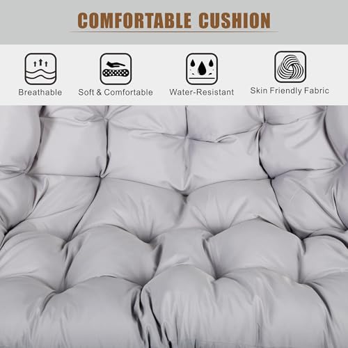 Double Hanging Egg Chair wth Stand, Patio Hammock Swing Chair with Cushion Loveseat for Bedroom, Balcony, Garden, Indoor, Outdoor HWB