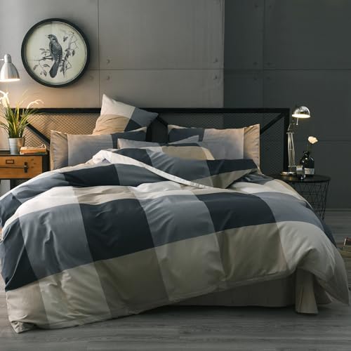 mixinni Full Comforter Set Men Boys Geometric Checkered Plaid Printed Bedding Comforter for All Season Soft Lightweight Bedding Set-Full Size mixinni