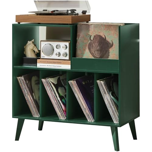 LELELINKY Large Record Player Stand, Turntable Stand with Storage, Vinyl Record Holder with Display Area, Record Player Table Holds Up to 300 Albums, Record Stand for Music Room Living Room LELELINKY