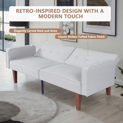 White Modern Guest Chair Sofa Recliner, Adjustable Cotton Fabric Futon Reclining Couch, Sofa Bed, Easy Assembly, Mid-Century Style Conference Seating for Office, Waiting Room, 68"L x 22.4"W x 28.7"H Generic