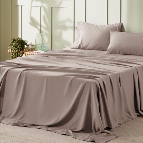 Bedsure King Size Sheets Set - 4 Pieces Soft King Sheets - Breathable & Cooling - Hotel Luxury - Easy Care Polyester Microfiber Bedding for Women, Men, Khaki Bedsure