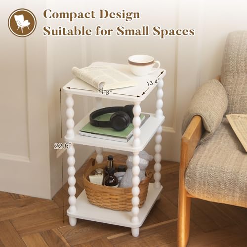 Fultyle End Table, Small Side Table with 3 Tier Open Shelf, Modern NightStand Bedside Table for Living Room, Bedroom, Office and Small Spaces (White) Fultyle