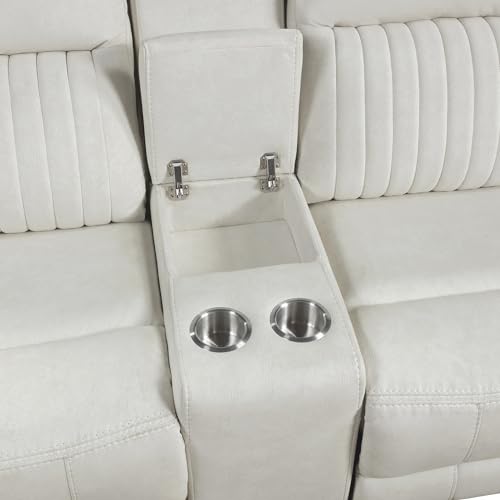 Lexicon Manual Double Reclining Loveseat, Polished Microfiber Manual Wall Hugger Loveseat Recliner for Living Room, Center Storage Console/Cup Holders, Easy Assembly, Beige Lexicon