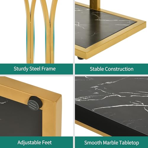 YITAHOME Gold Console Table with LED Lights, Entryway Table, Modern Narrow Sofa Side Foyer Accent Table with Faux Marble Top Luxury for Entry Way, Hallway, Living Room, Faux Marble Black YITAHOME