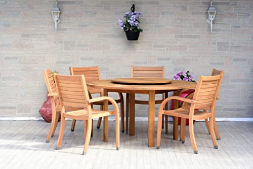 Amazonia Powell 7-Piece Wood Patio Dining Set | Round Eucalyptus Table with Lazy Susan | Ideal for Outdoors Amazonia