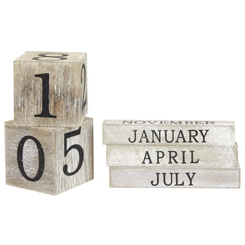 Juvale Wooden Perpetual Block Calendar for Desk, Wood Month Date Display Blocks for Teachers, Students, Classroom, Rustic Farmhouse Office Decor, Desk Accessories (5 x 4 In) Juvale