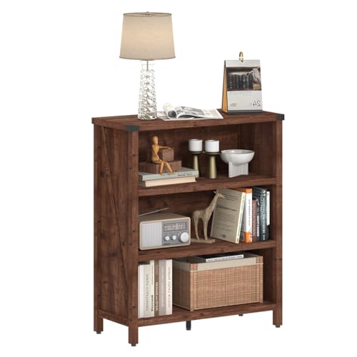 Rustic Oak 3-Shelf Bookcase by BON AUGURE - Stylish Floor-Standing Storage for Home & Office BON AUGURE