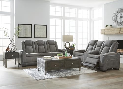 Signature Design by Ashley Next-Gen DuraPella Modern Faux Leather Power Reclining Loveseat with Console & Adjustable Headrest, Gray Signature Design by Ashley