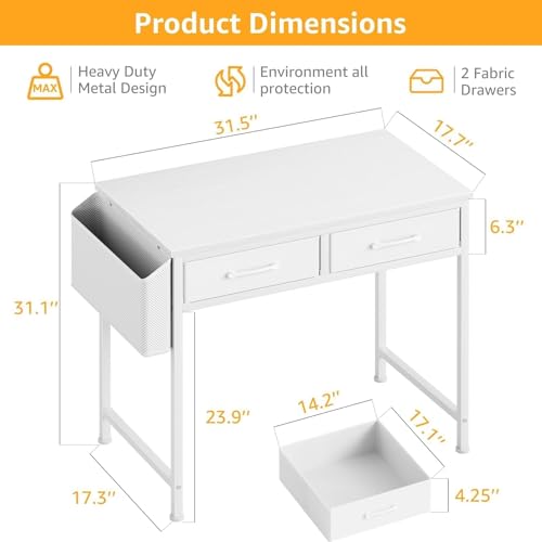 DLisiting Makeup Vanity Desk No Mirror - 40 Inch Small Vanity for Girls Bedroom Living Room Home Office, Small White Computer Study Desks for Teens, for Her DLisiting