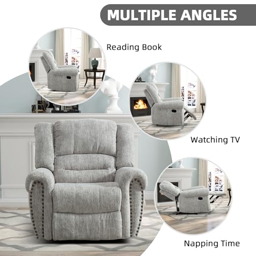 CANMOV Manual Recliner Chair, Classic and Traditional Manual Recliner Chair with Comfortable Arms and Back Single Sofa for Living Room, White Grey