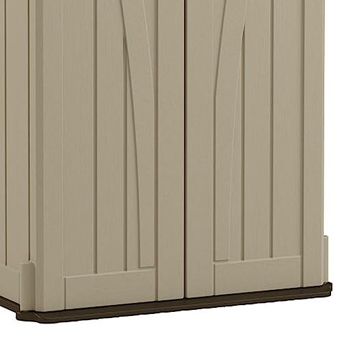 Suncast 22 Cubic Feet Capacity Tall Plastic Vertical Outdoor Shed for Garden, Backyard, Patio, or Pool Supplies Storage, Brown Suncast