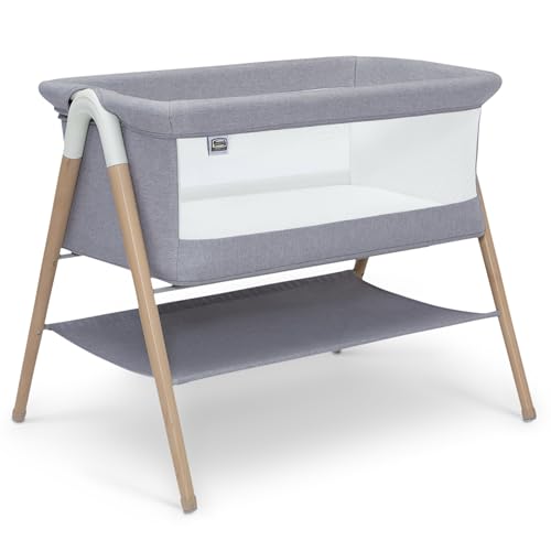 Simmons Kids Koi by The Bed Bassinet with Breathable Mesh and Natural Beechwood Legs, Dove Grey Delta Children