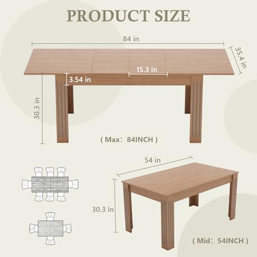 Sannwsg 54"-85" Extendable Dining Room Table, Expandable Dining Table for 4/6/8, Rectangular Kitchen Extendable Tables with 95" Runner Sannwsg