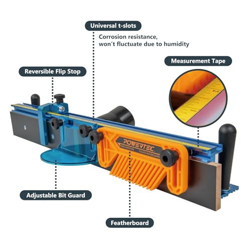 POWERTEC Router Table Fence System 3-3/8" Tall 24" Long w/Rail Coping Sled, Cutting Rail for End Grain Cutting Profiles. Ideal for Cabinet Door, Drawer Fronts for Woodworking Tools Jigs (71975) POWERTEC